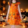 thumbnail image 2 of MEZZALL Girls Dress Soft Lightweight Short Sleeve O-Neck Pumpkin Print Ruffle Hem A-Line Dress Kids Halloween Party Holiday Breathable Dresses, 2 of 4