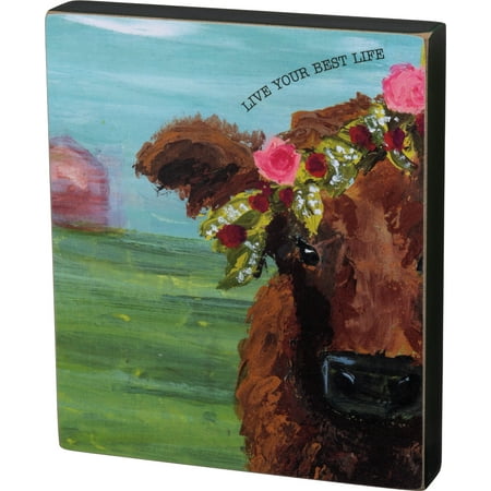 Primitives by Kathy Live Your Best Life Farm Cow Wood Block Sign 7 (Best Wood For Primitive Bow)