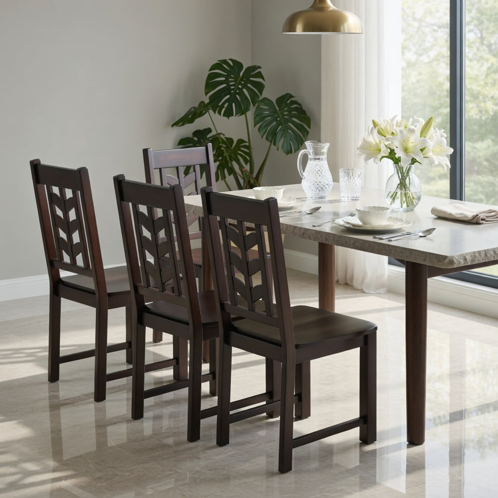 Rustic Brown Rubber Wood Dining Chairs Set of 2 – Ergonomic High-Back Kitchen Side Chairs with Leaf-Inspired Design, Sturdy 400 lb Capacity