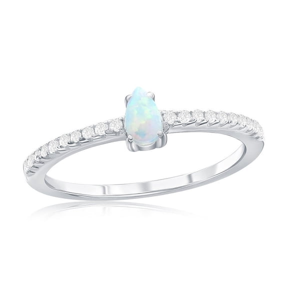 Beaux Bijoux Sterling Silver Created Oval White Opal Ring - Fine Pear-Shaped Opal Ring for Women - Unique Ring for Her