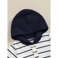 thumbnail image 4 of Infant Baby Boys Summer Stripe Print Short Sleeve Hood T-Shirt with Elastic Waist Shorts Outfit, 4 of 8