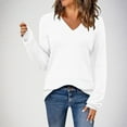 thumbnail image 2 of Tunic Sweater Women Eyelet Knitted Pullover Sweaters Tops Ribbed Cuff Winter Warm V-Neck Long Sleeve Shirts, 2 of 5