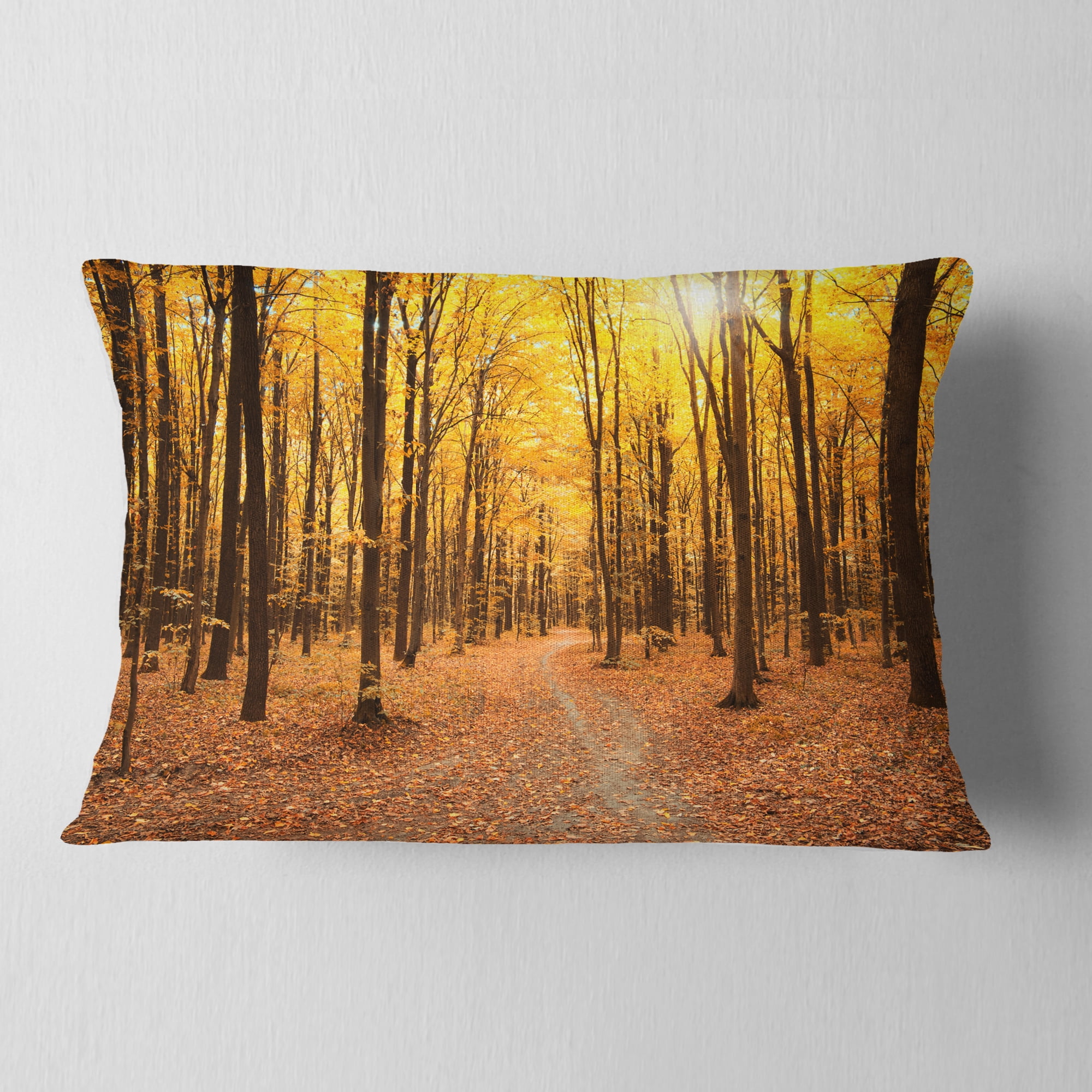 Designart Yellow Treetops in Fall Forest - Modern Forest Throw Pillow - 12x20