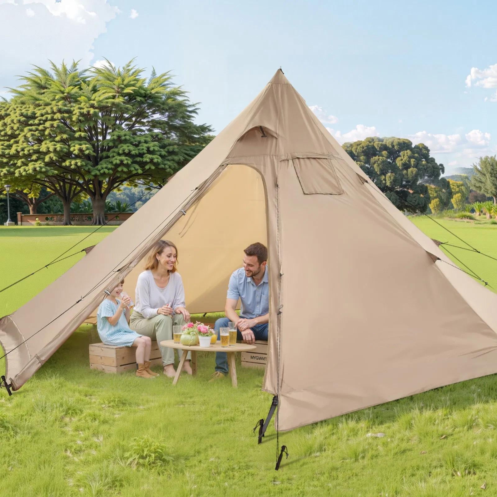 Hot Tent for 4 Persons, Portable Winter Tipi Tent with Stove Jack, Waterproof Canvas Camping Tents, Lightweight 4 Season Shelter Tents for Hiking Fishing Backpacking
