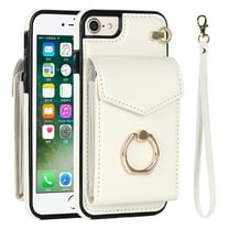 Mantto Wallet Case for iPhone 7 / iPhone 8 / iPhone SE 2020/2022, Card Slots Bag Magnetic Finger Ring Holder Kickstand Case with PU Leather Shockproof RFID Blocking Wrist Strap Handbag Cover,White