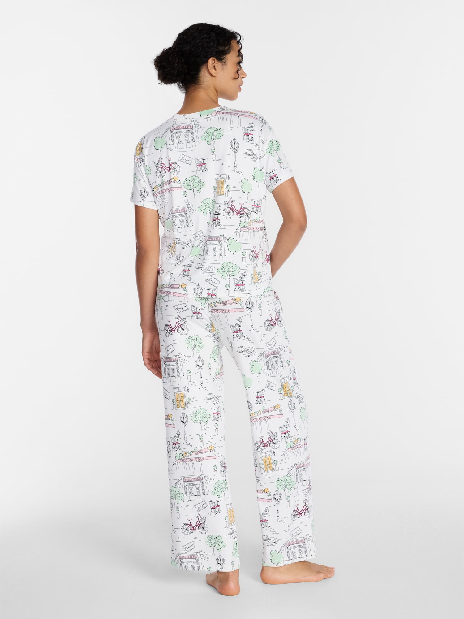 Joyspun Women's Dreamy Soft Collection Short Sleeve Sleep Top and Open Leg Pants Pajama Set, 2-Piece, Sizes XS-3X