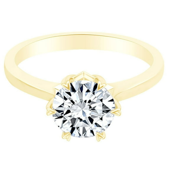 AFFY White Cubic Zirconia Solitaire Engagement Ring 14k Yellow Gold Over Sterling Silver
