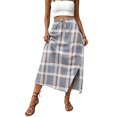 thumbnail image 4 of Women Plaid Print Long Skirts Summer Drawstring Waist Slimming Beach Elastic High Waisted Casual Maxi Skirts Light 2XL, 4 of 6