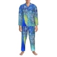 thumbnail image 3 of Balery Peacock Pijama para Hombre de Dos Piezas con Manga Larga, Conjunto de Dormir y Descanso Suave con Bolsillos-Medium, 3 of 7