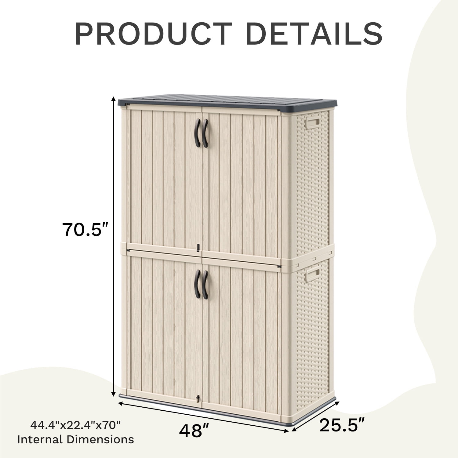 Patiowell 50 Cu.FT Large Outdoor Storage Shed with Floor, Lockable & Waterproof Horizontal Resin Cabinet for Patio Tools, Beige