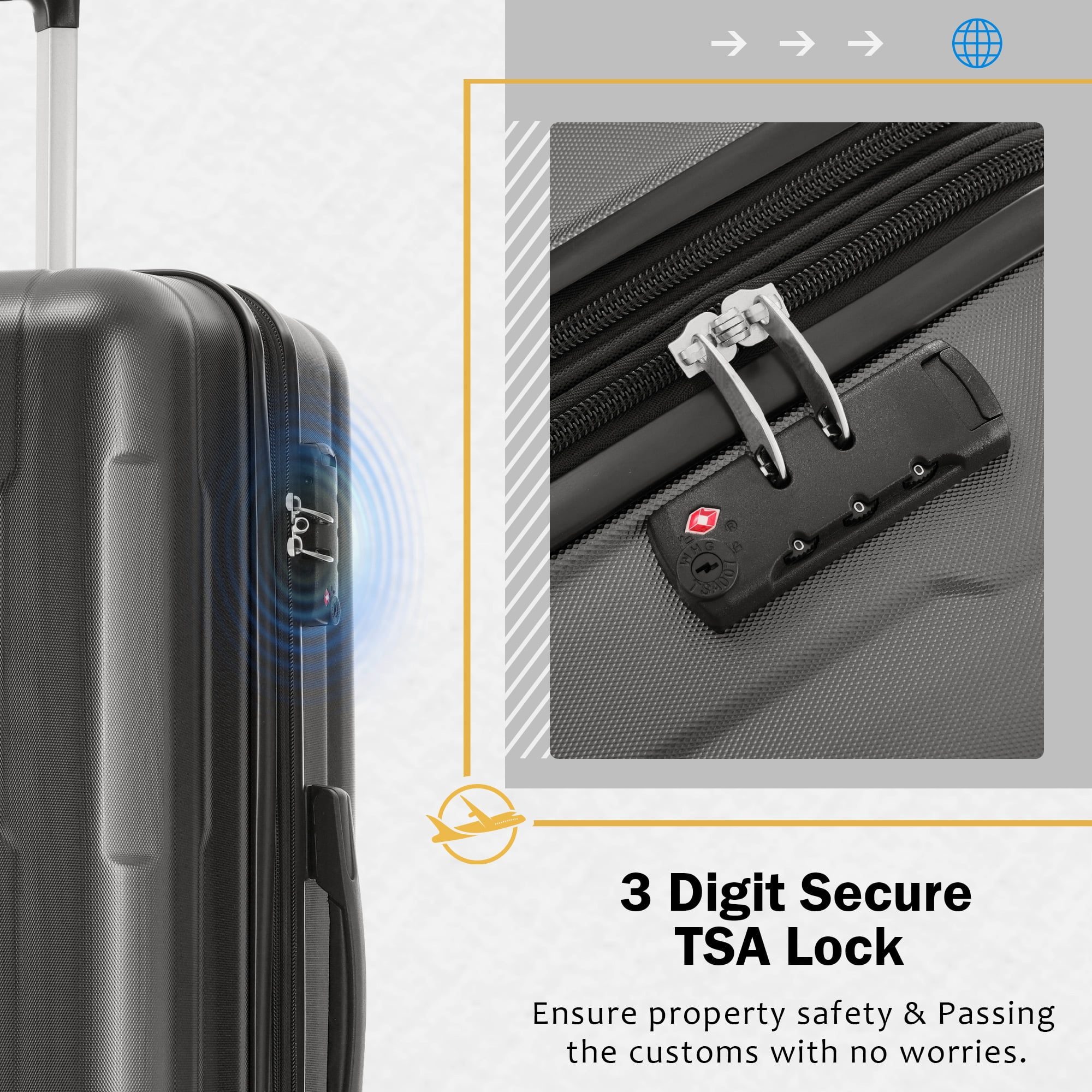 EUROCO 4-Piece Luggage Sets with Expandable Spinner Wheels,Hardside Carry On 20"& 24" Checked Luggage Set with TSA Lock and Scratch-Resistant Surface, Dark Gray