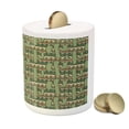 thumbnail image 3 of Cactus Piggy Bank, Cartoon Style Saguaro Cactus on Zigzag Stripes Background, Ceramic Coin Bank Money Box for Cash Saving, 3.6" X 3.2", Green Pale Brown Beige, by Ambesonne, 3 of 4