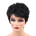 thumbnail image 2 of Peluca corta negra afro shamjiam para mujer con flequillo lateral resistente al calor, 2 of 9