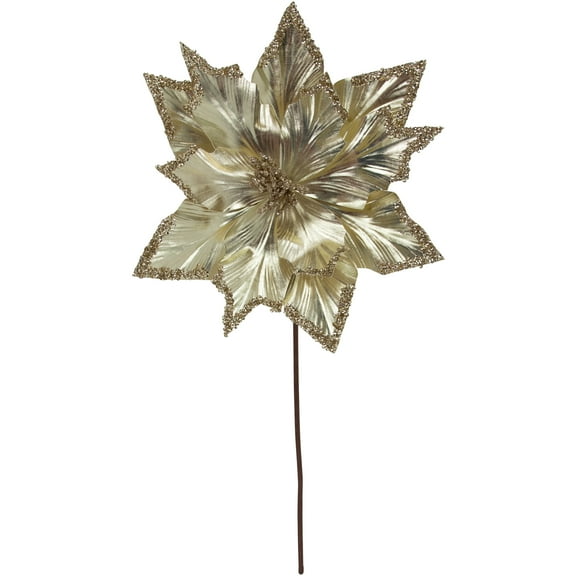 Northlight 24" Metallic Champagne Gold Glittered Poinsettia Christmas Pick - 24