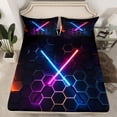 thumbnail image 2 of jejeloiu Cartoon Gradient Light Twin Sheet Sets,Geometric Honeycomb Hexagon Twin Fitted Sheet,Gradient Purple Blue Flat Sheet For Teens,Breathable Home Decor,3-Piece, 2 of 7
