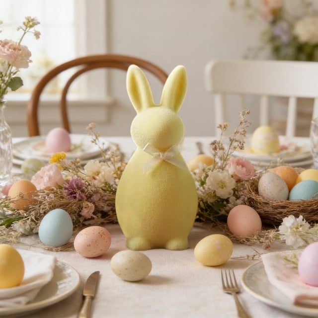 Adorno de escritorio de figuritas de conejo de Pascua – Decoración de conejo de espuma azul rosa naranja verde amarillo, decoración de Pascua de mesa de 3,94 pulgadas, acento interior exterior para