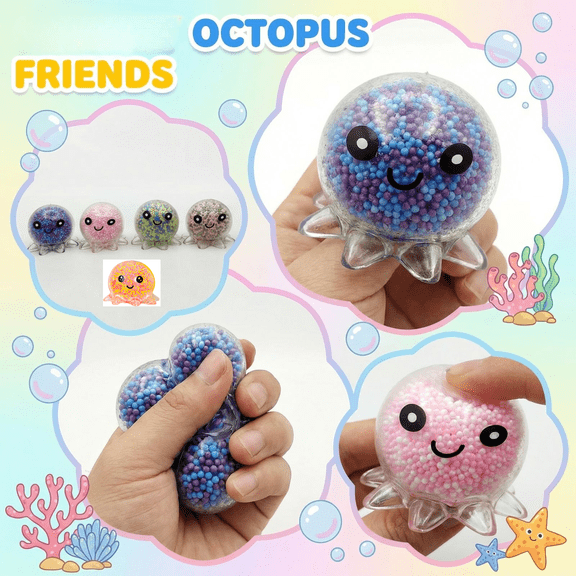 Clearance! Squishy Stress Relief Toy Ball - Octopus Shape Slow Rising Squeeze Decompression Sensory Fidget Soft Stress Ball for Desk Anxiety Relief