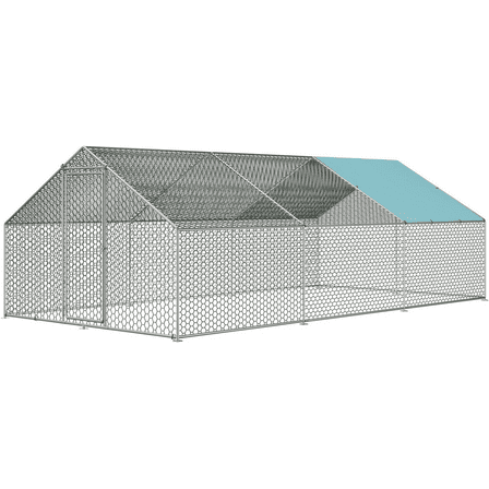 Large Chicken Coop With Metal Mesh, Metal Coop For 20 Chickens Heavy-Duty Patio Coop With Safety Lock And Waterproof Cover