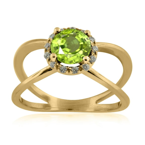 0.85 Carat 6MM Round Peridot And Diamond Ring In 10K Solid Rose, White & Yellow Gold