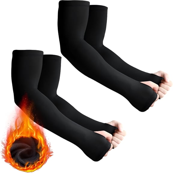 TELOLY 2 Pairs Arm Sleeves Warmer Cycling Thermal Warmer Sleeves Arm Winter Cover with Thumb Holes for Men Women