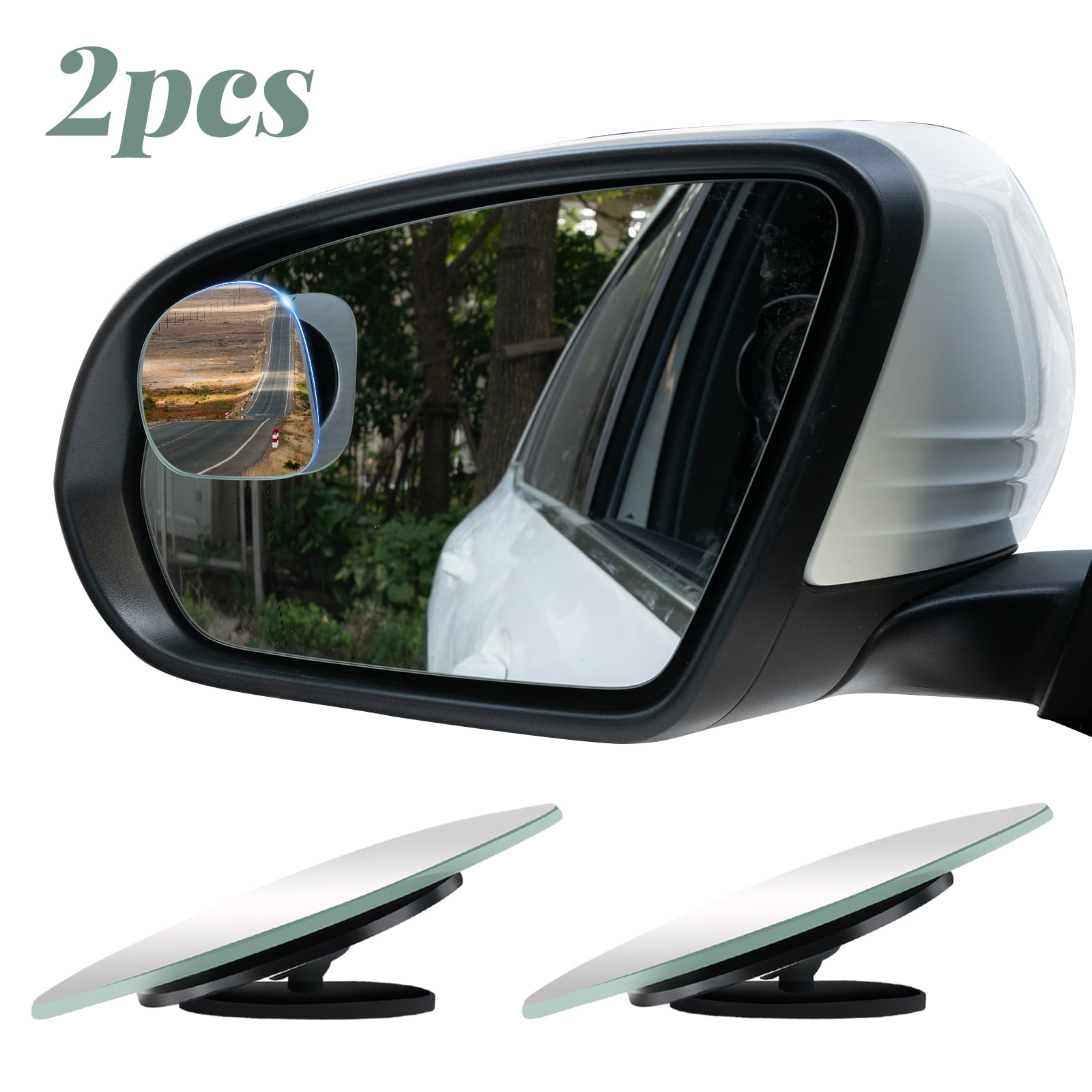 2X Car Blind Spot Mirrors Frameless HD Glass Convex 360° Side Rear View ...