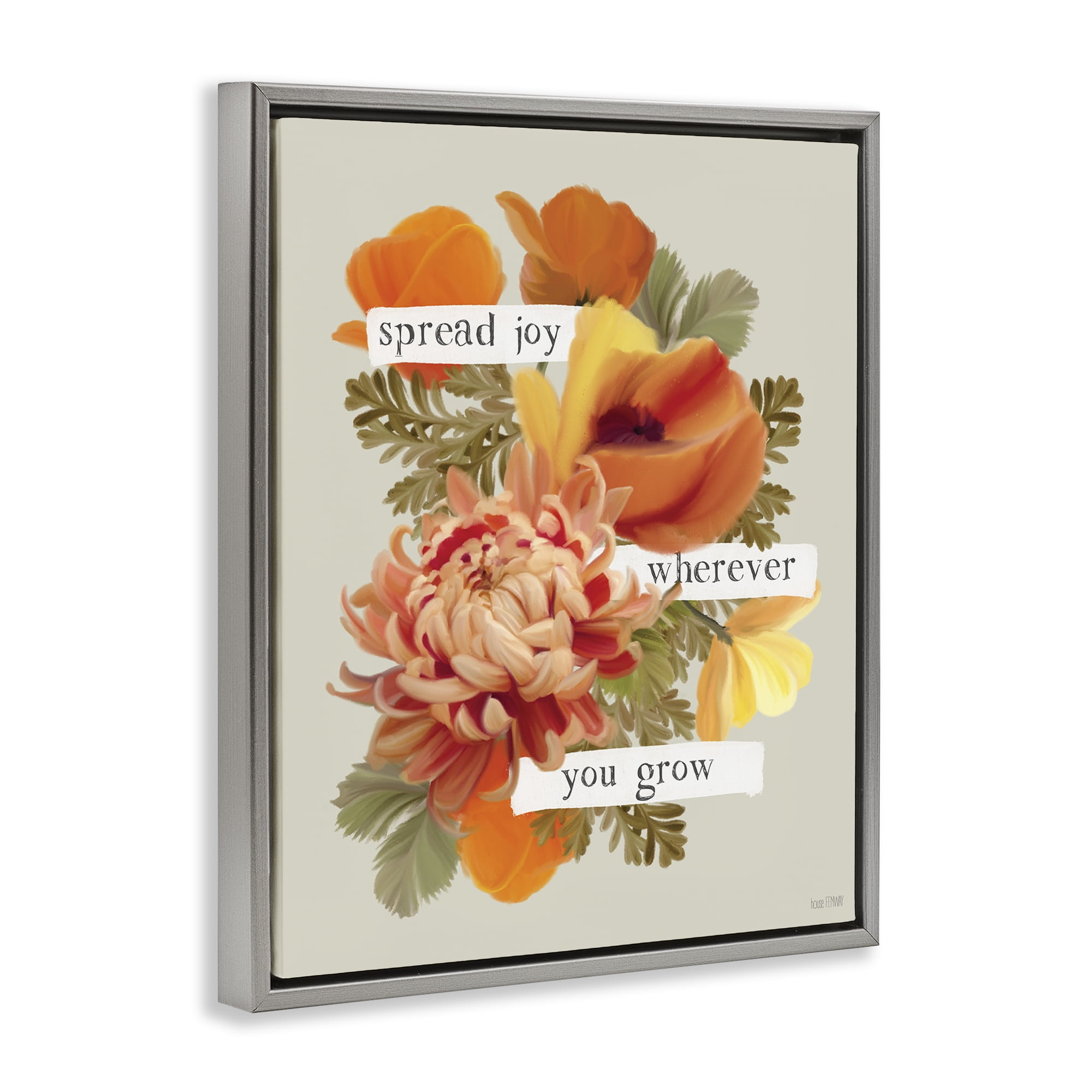 Stupell Industries Spread Joy Flowers Botanical & Floral Painting Gray Floater Framed Art Print Wall Art, 25 x 31