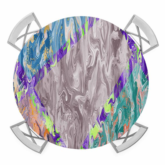 Abstract Geometric Round Tablecloth for 36-44 Inch Tables,Fitted Table Cover with Elastic Edge,Modern Marble Abstract Art Aesthetics Waterproof Outdoor Table Cloth Protector for Patio Garden Dinner