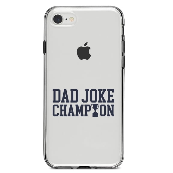 DistinctInk Clear Shockproof Hybrid Case for iPhone 7 8 SE (2020 Model) 4.7" Screen TPU Bumper Acrylic Back Tempered Glass Screen Protector - Dad Joke Champion Trophy