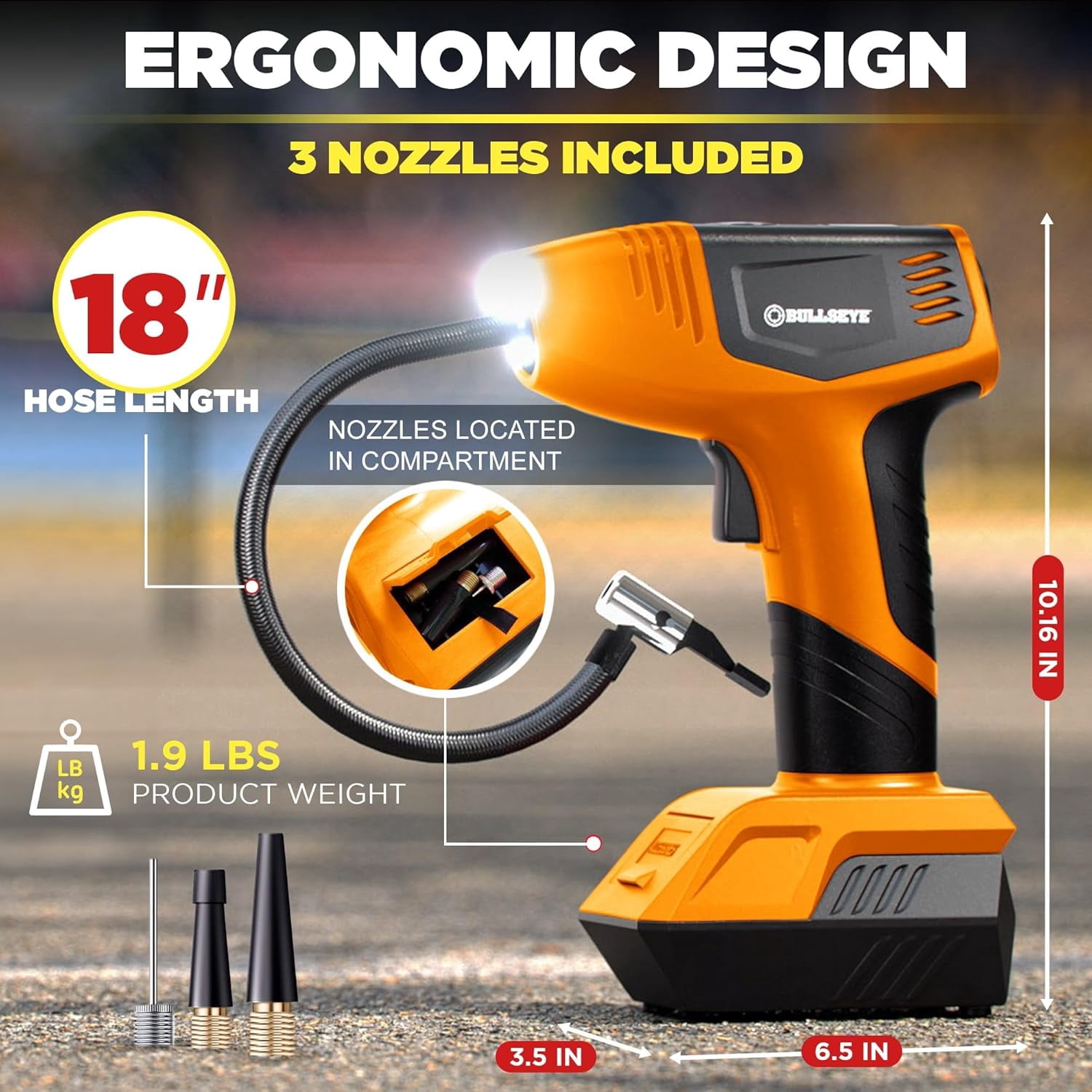 Bullseye 2441 12V Digital Pressure Gauge Tire Inflator, Orange