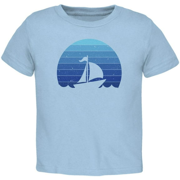 Marina Ocean Sail Boat Silhouette Retro Sunset Blue Toddler T Shirt Light Blue Toddler Size 5/6