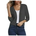 thumbnail image 2 of ZQGJB Women's Trendy Bolero Shrug Cropped Cardigan 3/4 Sleeve Solid Color Loose Open Front Short Cardigans Fall Pullover Sweater Tops Dark Gray M, 2 of 6