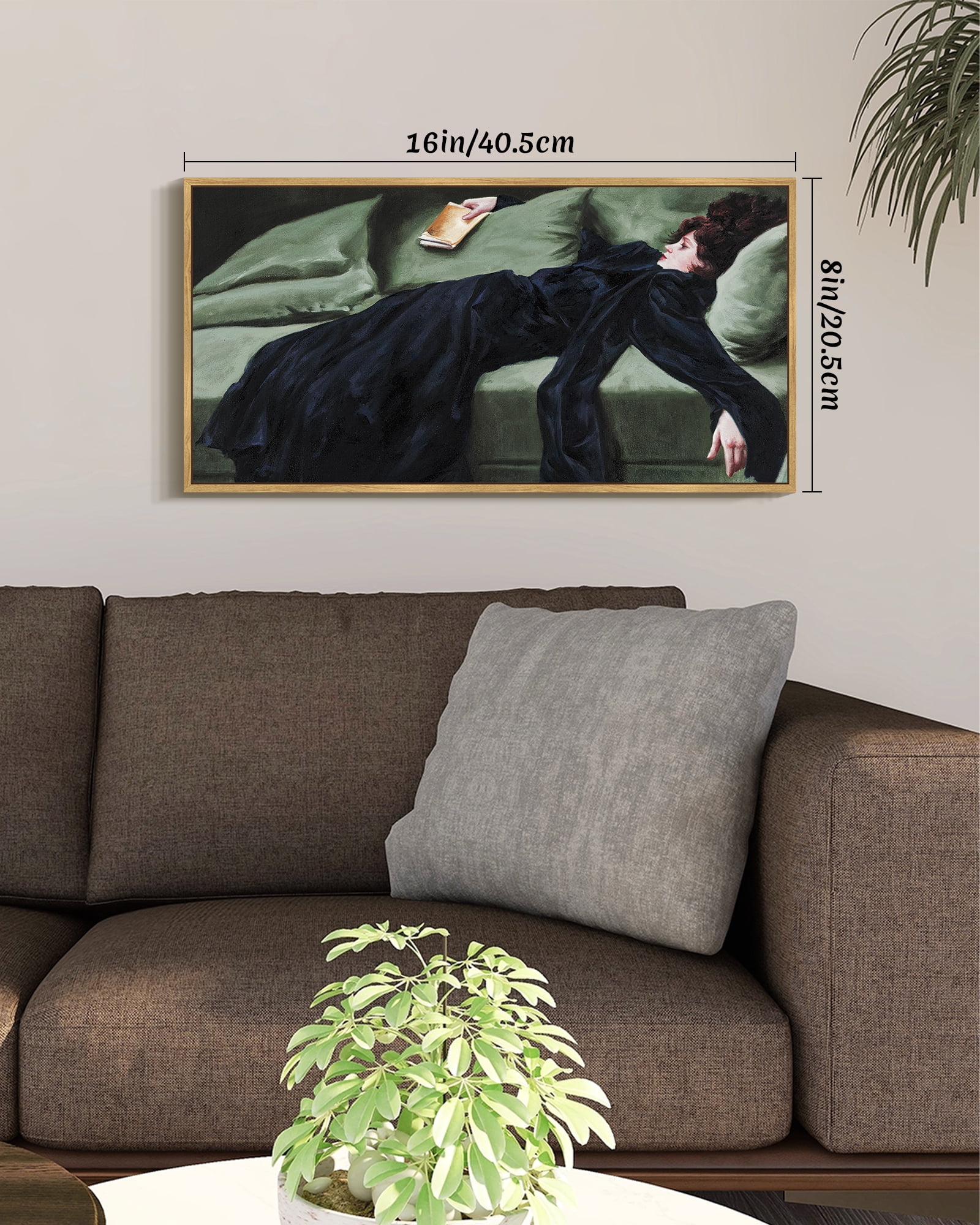 Drsoum Vintage Wall Art Classic Moody Decadent Young Woman After the Dance Victorian Wall Prints Kitchen Bathroom Office Decor 8x16in Natural Framed
