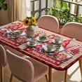 thumbnail image 3 of Christmas Table Cloths for 5 Foot Rectangle Tables, Gnomes Poinsettia Wooden Grain Red Black Plaid Patio Waterproof Elastic Fitted Tablecloths, Washable Rectangular Table Cover for Camping, 3 of 8