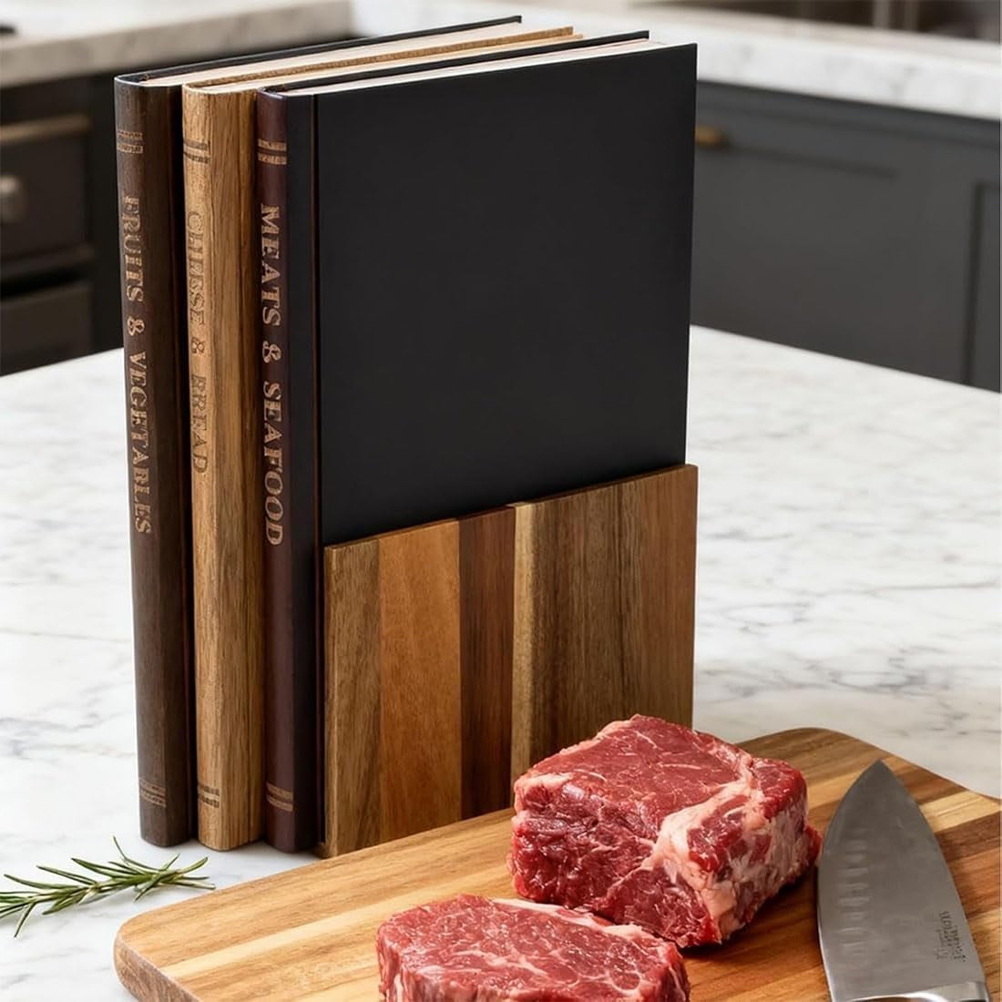 Cutting Board That Looks Like Books, The Cutting Board Library, Chopping Board Set of 3 with Stand, Decorative Cutting Boards Book Set for Kitchen, Cheese Meat Vegetable Prep Serving Board