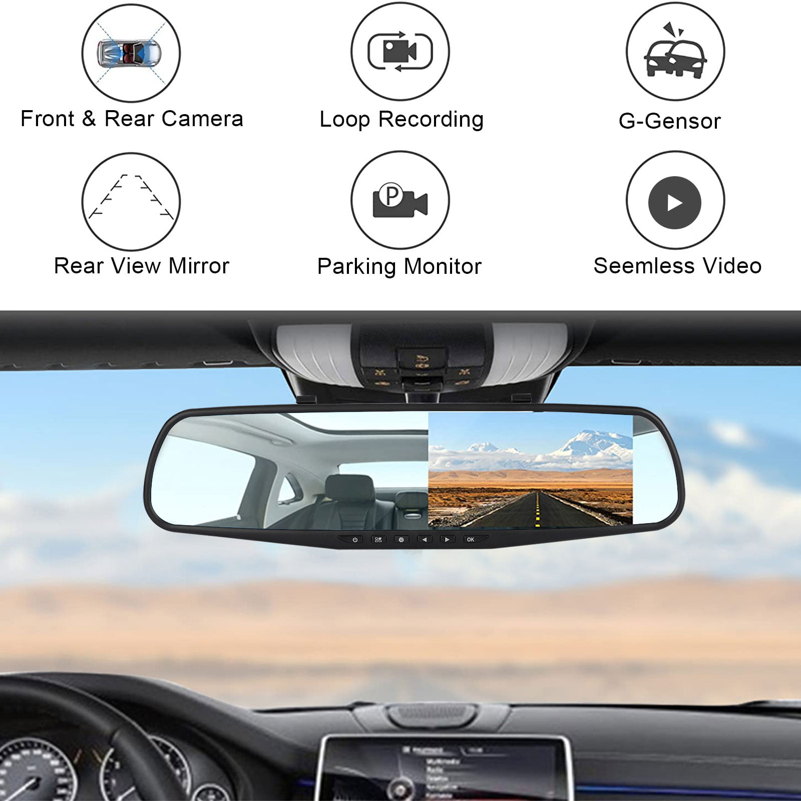 DUTERI D Dash Cam Rear View Mirror Camera Cars Video Backup Parking 24Hs Monitor with Night Vision G-Sensor Waterproof 170°HD 1080P 9.66 Full Size Touch Screen 
