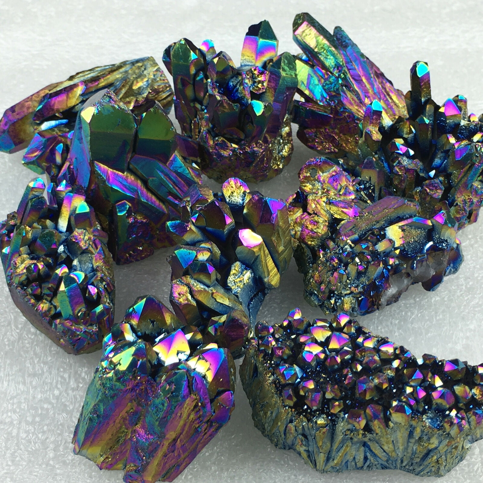 Natural Quartz Crystal Stone Rainbow Titanium Cluster Colorful Cluster Mineral Specimen Decorations
