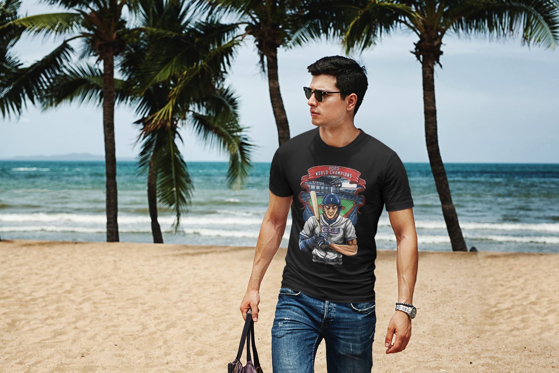 Game Garment Baseball Team Fan Sports Short Sleeve Crewneck Mens T-Shirts - Baseball Graphic Tees Men - Texas Black XS-3XL