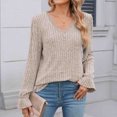 thumbnail image 5 of XFLWAM Women's Sweatshirts V Neck Long Sleeve Lace Trim T Shirts Casual Loose Fit Fall Lightweight Pullover Tops Khaki XL, 5 of 7