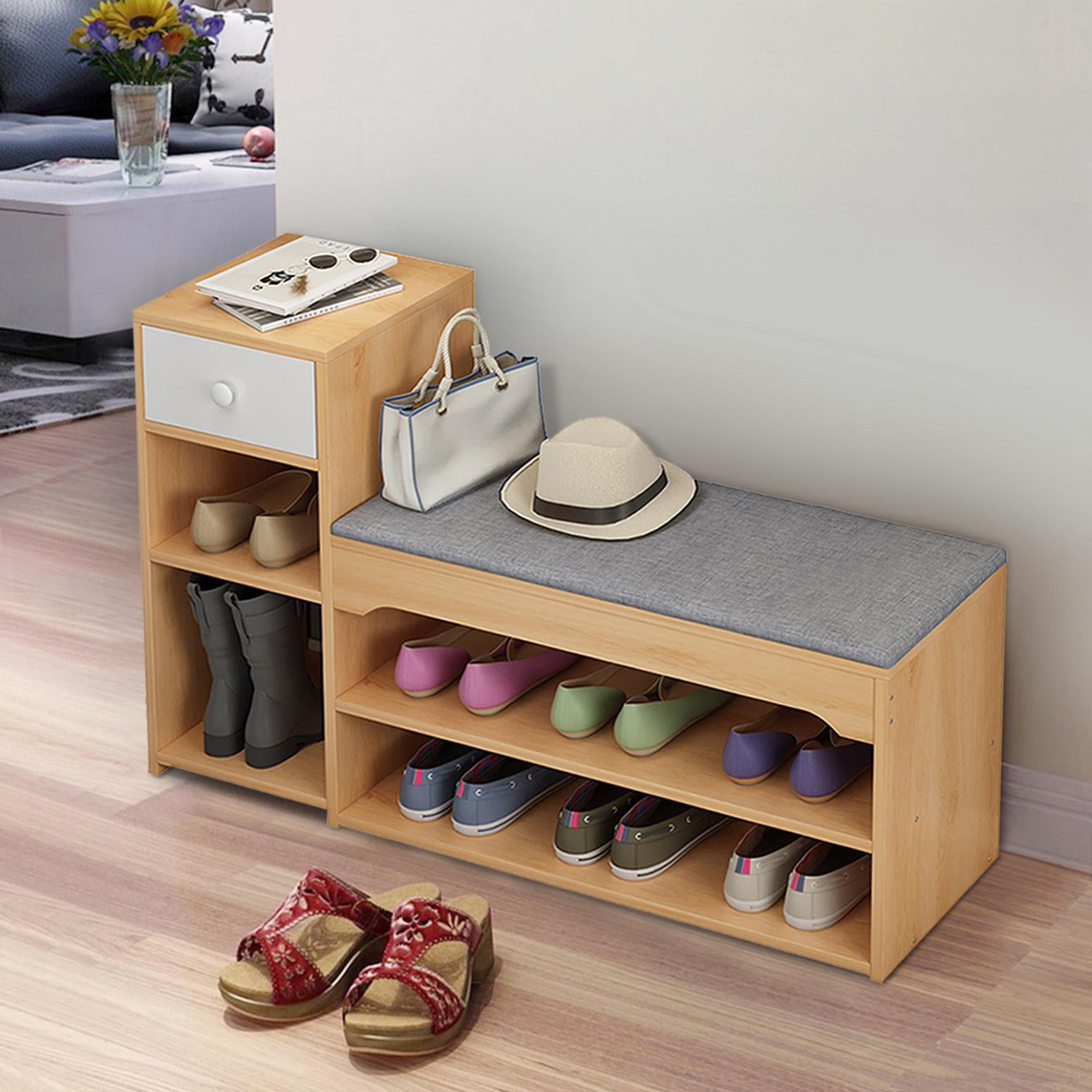Simple Modern Entryway Shoe Bench Shoes Origanizer Cabinet With Cushion Seat 