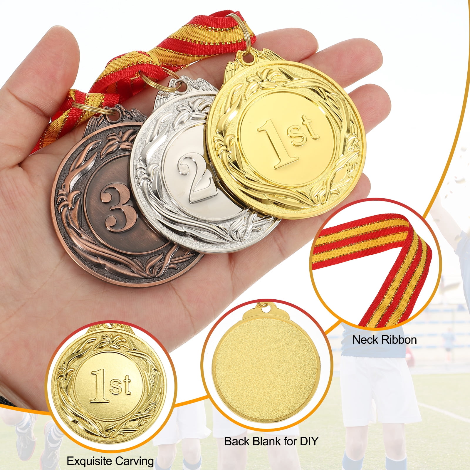 Uxcell 2 Inch Gold Silver Bronze Prizes Award Medals Metal Winner Medals 1st 2ed 3rd Place with Neck Ribbon for Sports Games Party Favors 18 Pieces