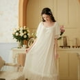 thumbnail image 3 of Defitshape Women's Short Sleeve Victorian Nightgown Cute Princess Vintage Pajama Dress Summer Soft Mesh Overlay Lace Frilly Hem Billowy Ruffle Long Sleep Shirt White Large, 3 of 4