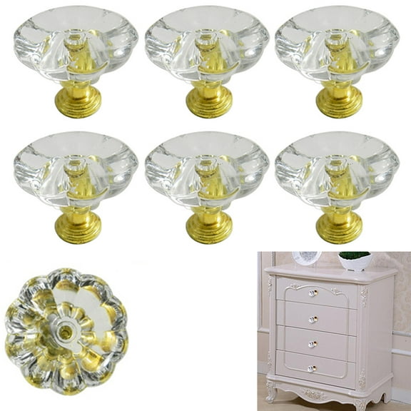 8 Pc Cabinet Door Knob Gold Diamond Dresser Chest Drawer Pull Handles Cupboard