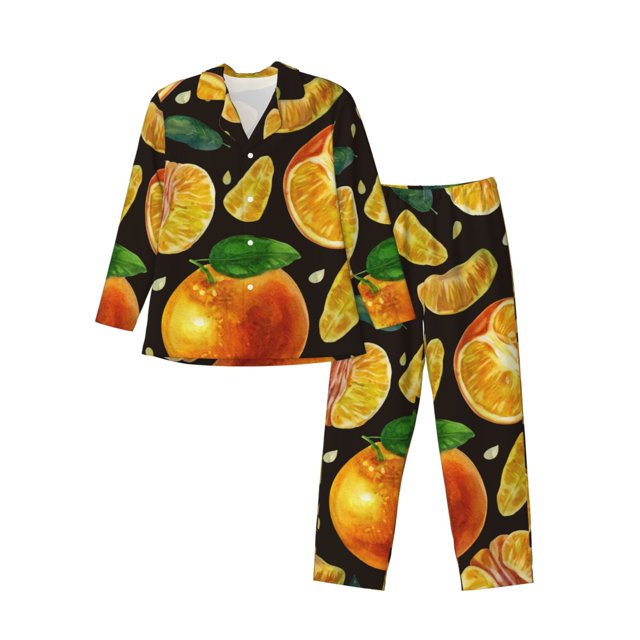 Fotbe Tangerine Pijama de Hombre con Estampado de Manga Larga, Conjunto de 2 Piezas, Ropa de Dormir Suave y Cómoda con Bolsillos-Large