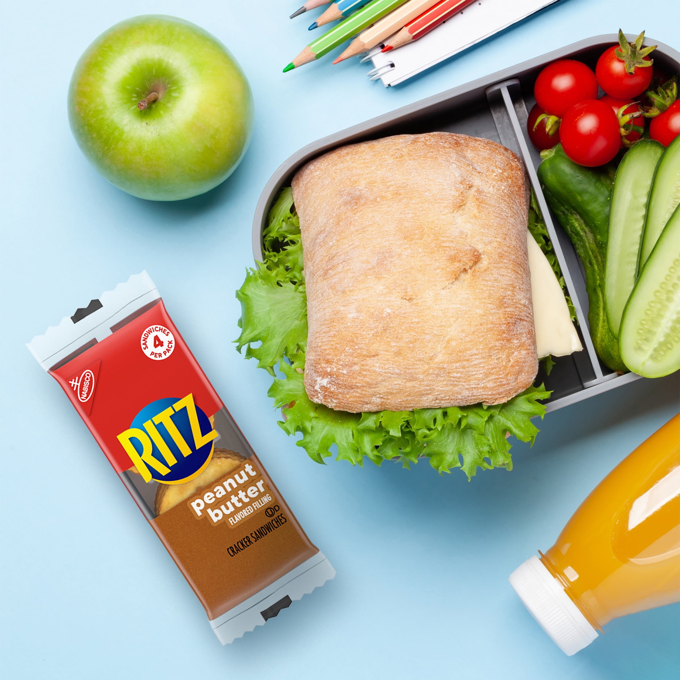 RITZ Peanut Butter Sandwich Crackers, Lunch Snacks, 30 Snack Packs (4 Crackers Per Pack)