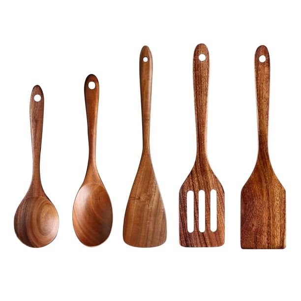 5-Piece Natural Komu Cooking Utensils Set,kitchen Utensils Set , Wooden Cooking Utensils,wooden Spoons For Cooking,Comfort Grip Cooking Spoon Rice