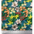 thumbnail image 1 of Soimoi Green Silk Fabric Leaves, & Lily Floral Fabric Prints By Yard 42 Inch Wide, 1 of 1