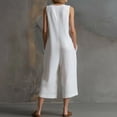 thumbnail image 5 of JULMCOMO Jumpsuits for Women Crew Neck Button Down Casual Bib Overalls Sleeveless Retro Wide Leg Capri Jumpsuit with Pockets White S, 5 of 9