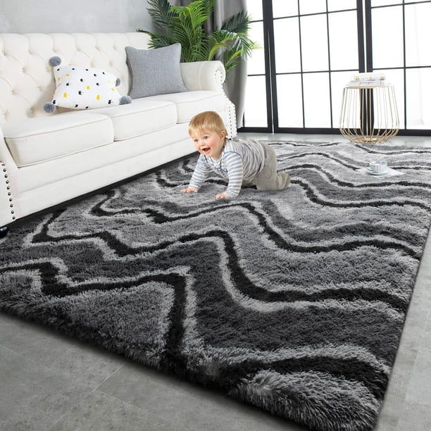 Alfombra TWINNIS de 152x244 cm, felpa supersuave y antideslizante, color gris oscuro