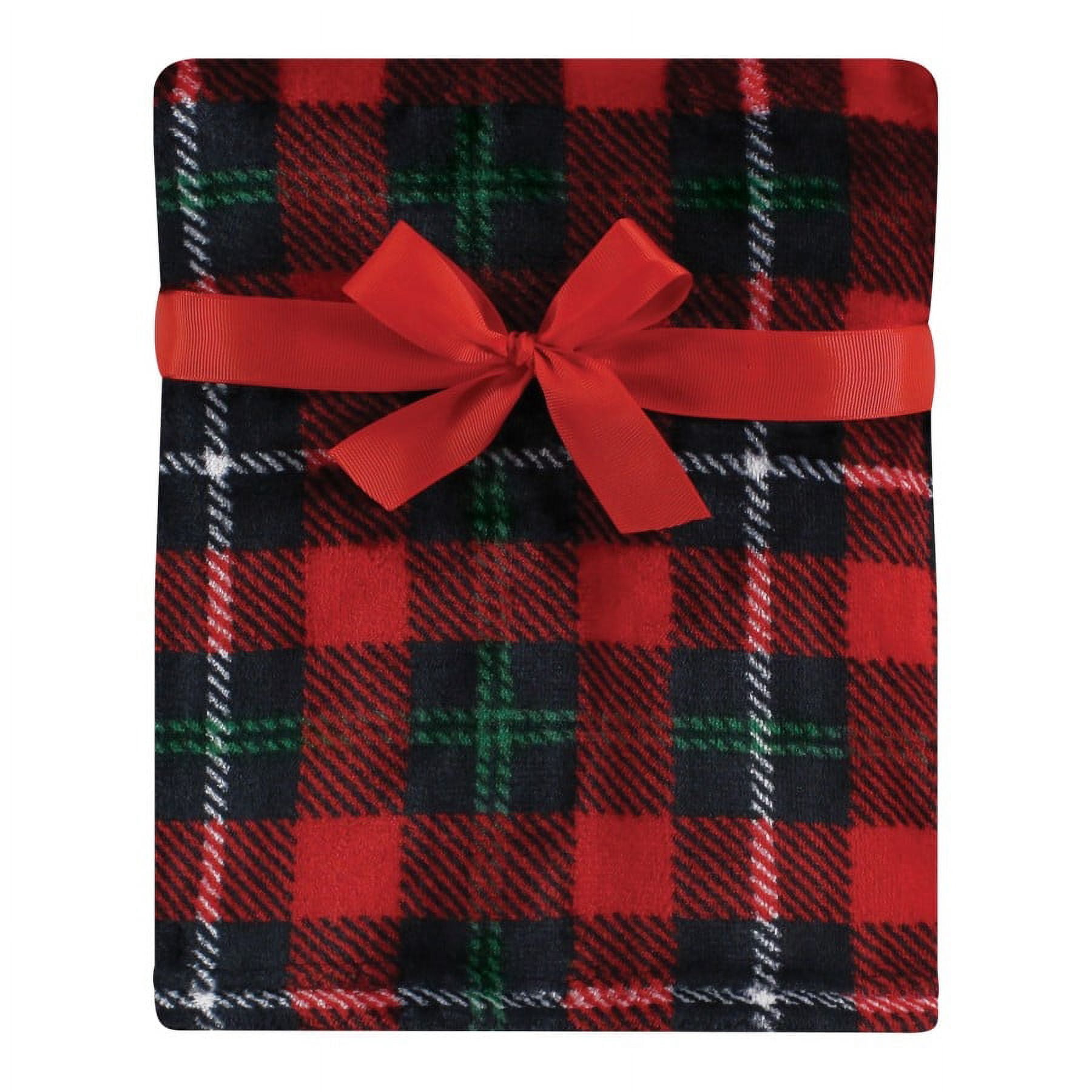 Hudson Baby Unisex Baby Plush Blanket with Toy, Rudolph And Santa Plaid, One Size