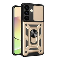 Case for Samsung Galaxy S25, Galaxy S25 Phone Case with Slide Camera Cover, Kickstand Heavy Duty Rugged Shockproof Protective Case Cover for Samssung S25, Gold